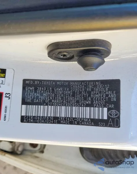 2013 Toyota Corolla Base from USA, damaged, VIN 2T1BU4EEXDC955747